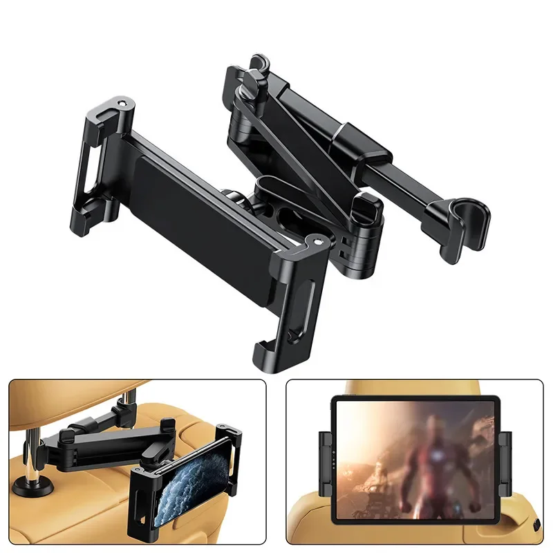 Toddler Tablet Accessories - 360度回転調整可能な車のヘッドレスト電話タブレットホルダー伸縮式後部座席スタンド5-13インチのデバイス用の安定したサポート
