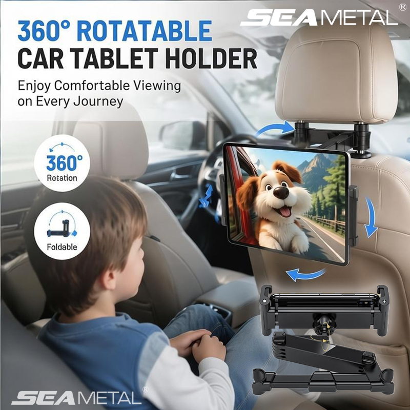 Toddler Tablet Accessories - SEAMETAL 車のヘッドレストタブレットホルダー 360 回転折りたたみ式後部座席 iPad マウント調節可能な後部座席電話スタンド子供旅行用