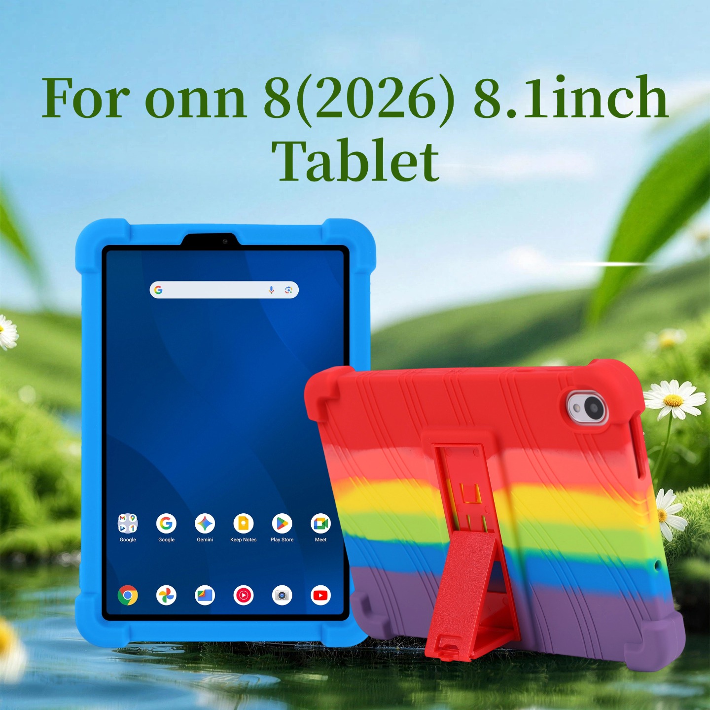 Onn Tablet Accessories - ウォルマート・オンの訴訟 8.1インチタブレット（2026年モデル）、子供向けソフトシリコン製調整可能スタンドカバー（Onn 8.1インチタブレット第5世代用）