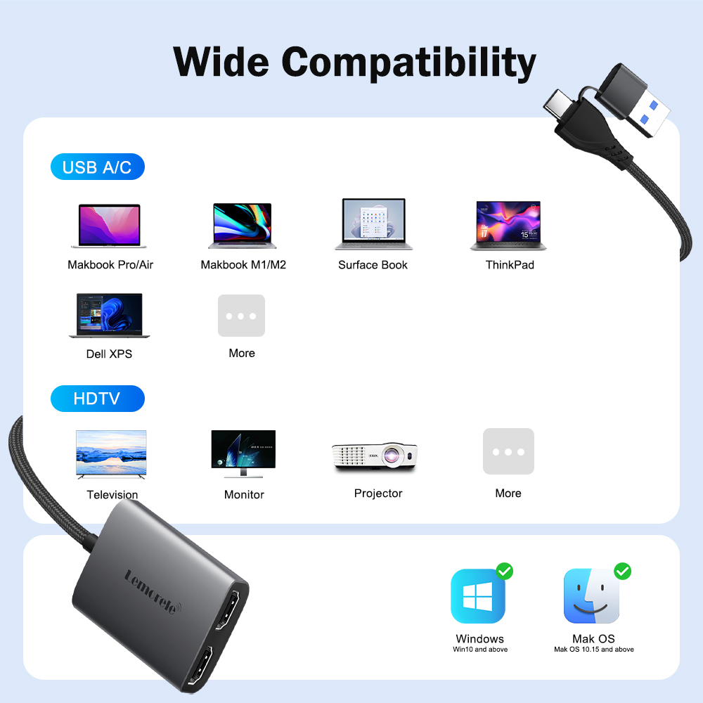 Lemorele デュアルHDMIアダプター 4K Type - Hdmi Adapter Tablet のレビューと価格