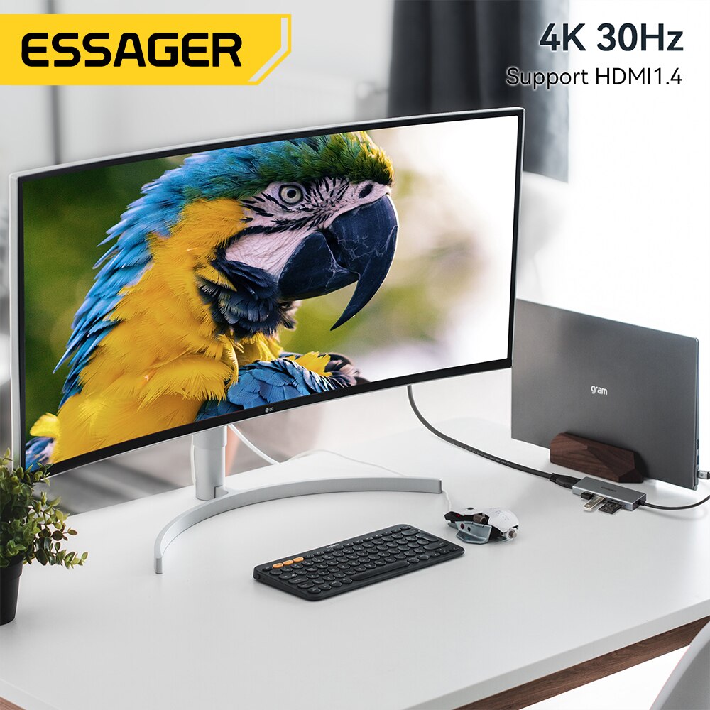 Essager 5 in 1 USB cハブHDMI-4Kド - Hdmi Adapter Tablet のレビューと価格