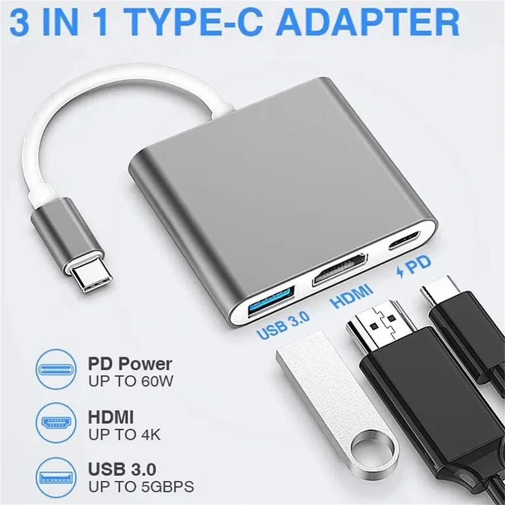 USB C ハブ 3-in-1 マルチポートアダプター、4K - Hdmi Adapter Tablet のレビューと価格